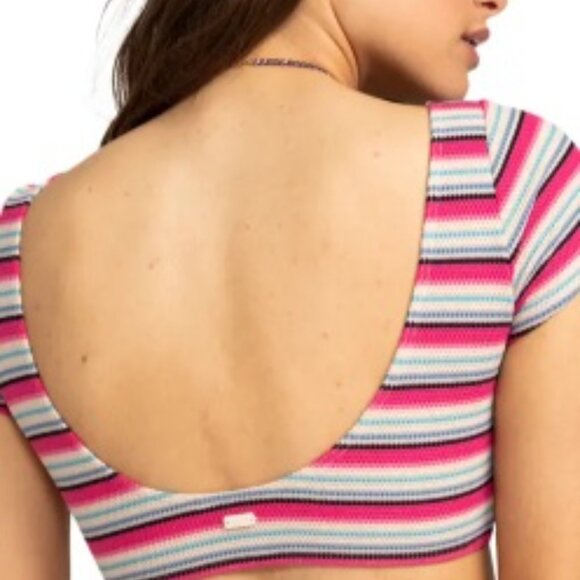 Roxy Paraiso Stripe Cropped Bikini Top  SZ XL -‎ NWT - Picture 2 of 9